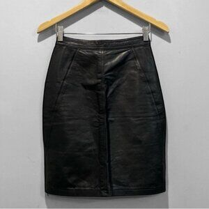 Vintage TARAZZIA Black Leather Skirt pencil Size 5/6